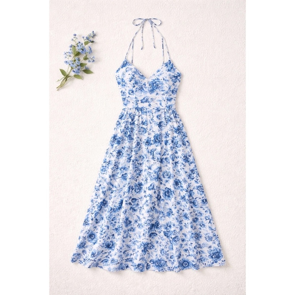 Abercrombie & Fitch Blue Floral Midi Dress